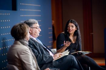 Pearson Associate Nussaibah Younis and Feisal al-Istrabadi, former Deputy Permanent Representative of Iraq to the UN present a panel at the 2018 Pearson Global Forum.