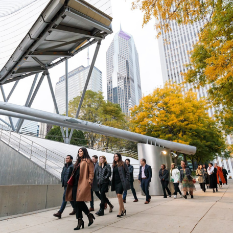 Pearson Fellows walk to Pearson Global Forum dinner in Chicago